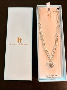 House of Harlow 1960 Silver Heart Padlock Chain Necklace
